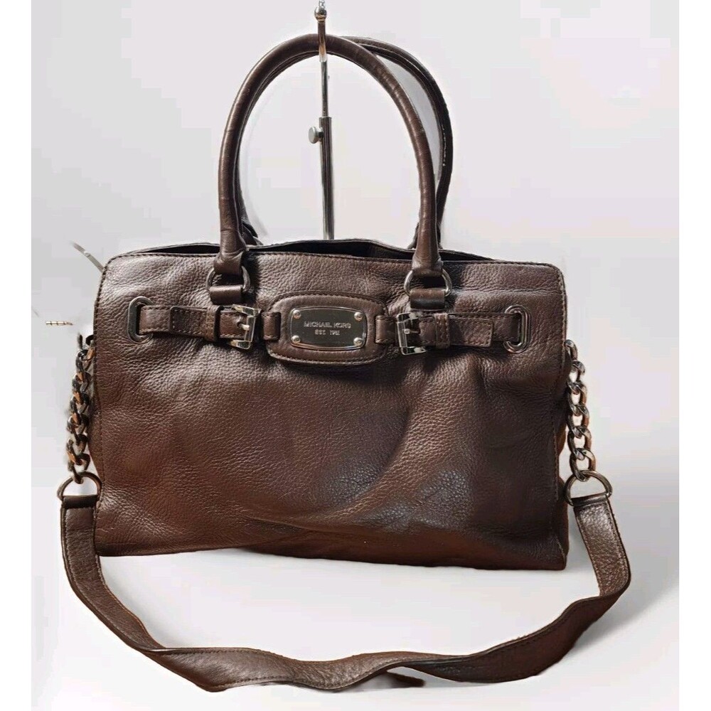 Michael Kors Large Purse Leather Hamilton East West Brown Satchel Tote Handbag